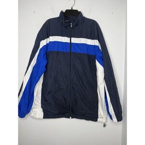 Vintage 90s Nike Swoosh Windbreaker Jacket Mens 2XL Black Blue White Colorblock